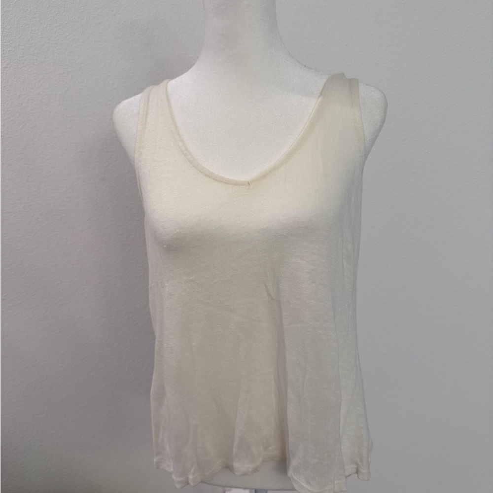 Cream Tank Top with Lace Trim and Scoop Neckline
